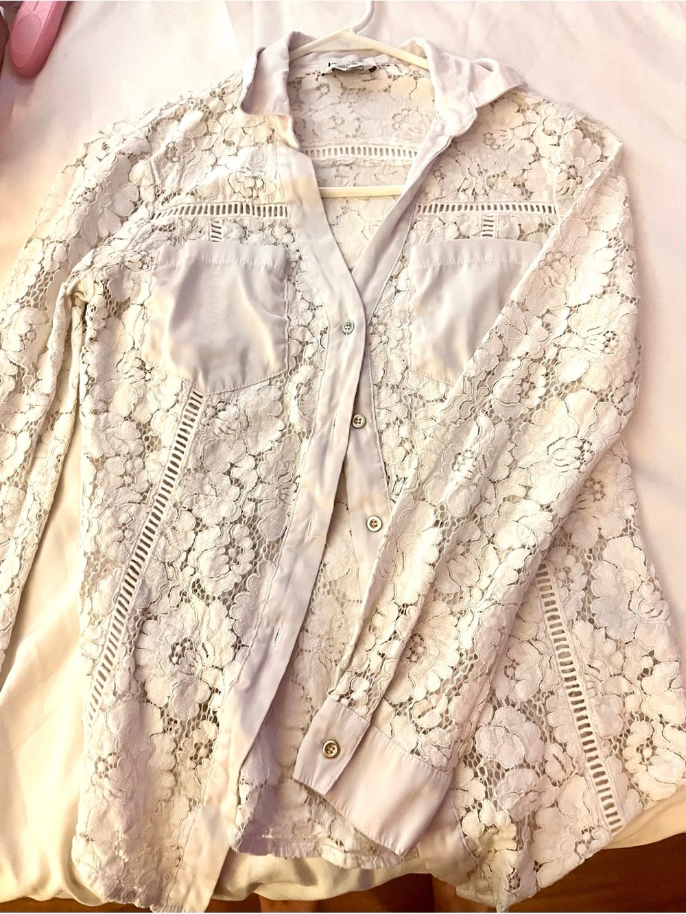 bebe Light Ivory Lace Button-Front Shirt